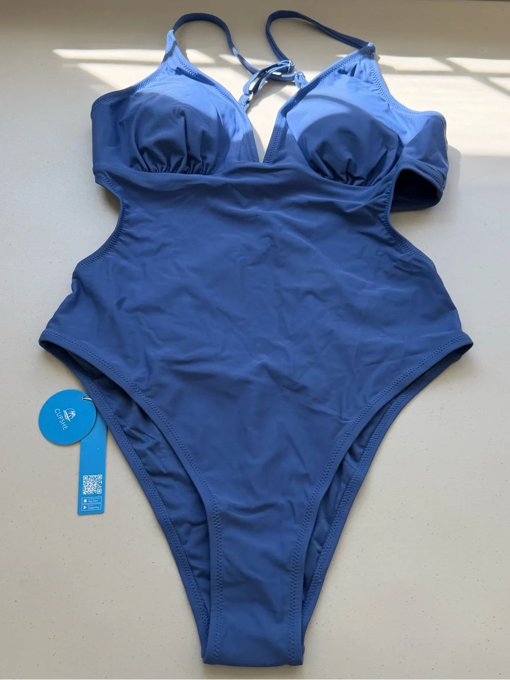 Cupshe One Piece Swimsuit Blue Solid Cut-Out High Leg Size XL